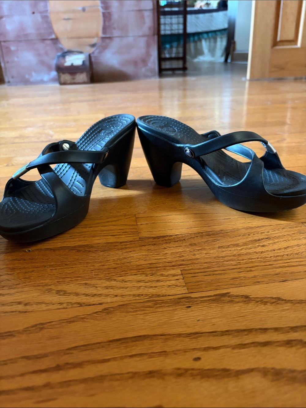 CROCS Black Women's Heeled Slide Sandals